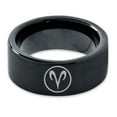 thumbnail image 2 of Tungsten Horoscope Aries Band Ring 9mm Men Women Comfort Fit Black Flat Cut Brushed Polished Size 4, 2 of 4