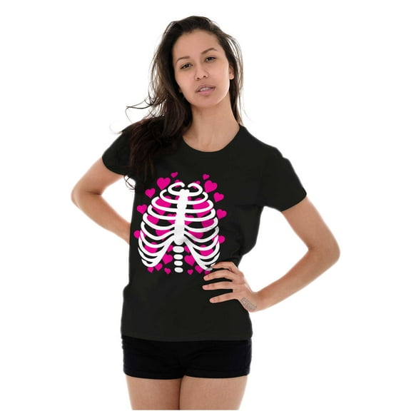 Halloween Skeleton Rib Cage Hearts Womens Slim Fit Graphic Tee Brisco Brands M