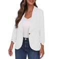thumbnail image 1 of Grrvtrz Women's Ruched 3/4 Sleeve Blazers One Button Slim Fit Blazer Lightweight Office Work Suit Jacket, 1 of 8