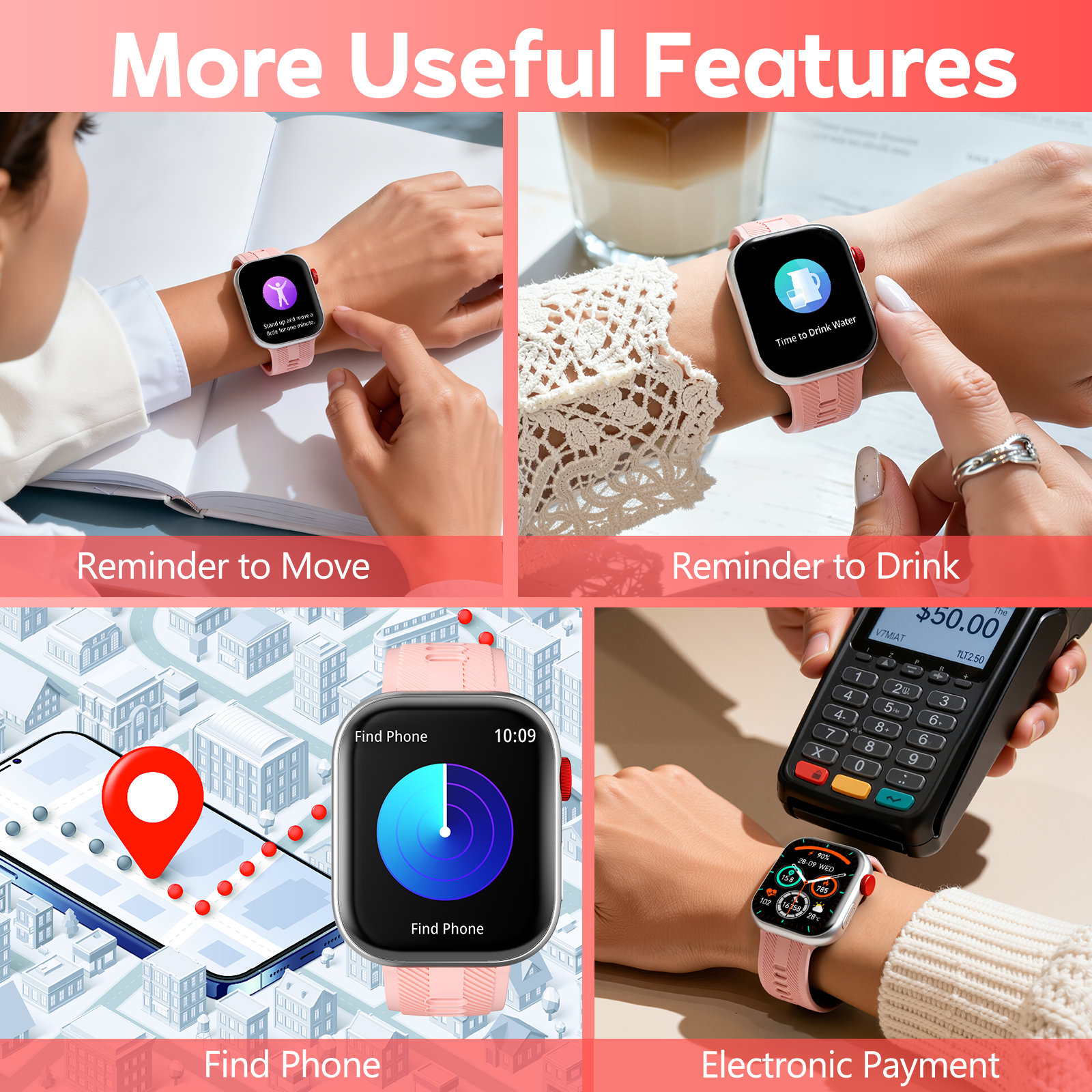 Lmcpa 2.01 Inch Smart Watch, Pink photo 3