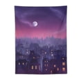 thumbnail image 5 of ONETECH Cityscape Tapestry, Old City Illustration Houses Buildings Full Moon Starry Night Sky Silhouette, Wall Hanging for Bedroom Living Room Dorm Decor, 30x40 Inch, Purple Navy, 5 of 7