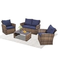 thumbnail image 6 of Highsound 4 Piece Patio Furniture Sets, All Weather Patio Conversation Set, Sectional Wicker Rattan Outdoor Furniture Set with Coffee Table & Blue Cushions, 6 of 7