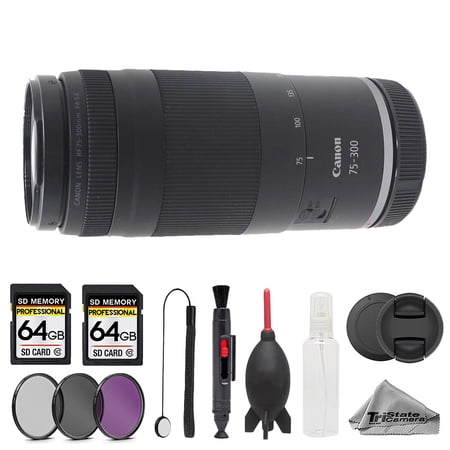 Canon RF 75-300mm f/4-5.6 Lens - 10pc 128GB Memory Bundle (International Version)