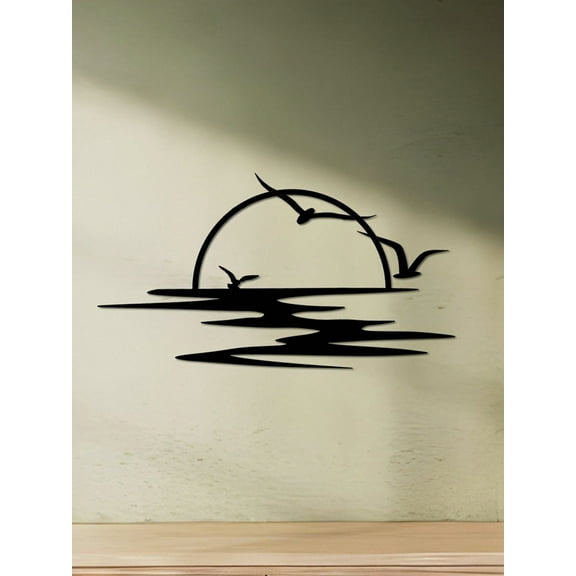 Seagulls Sunset Metal Wall Art - Sun Sparkle Wall Sculpture Decor - Minimalist Sunrise Line Art for Rustic Home Living Room Indoor/Outdoor