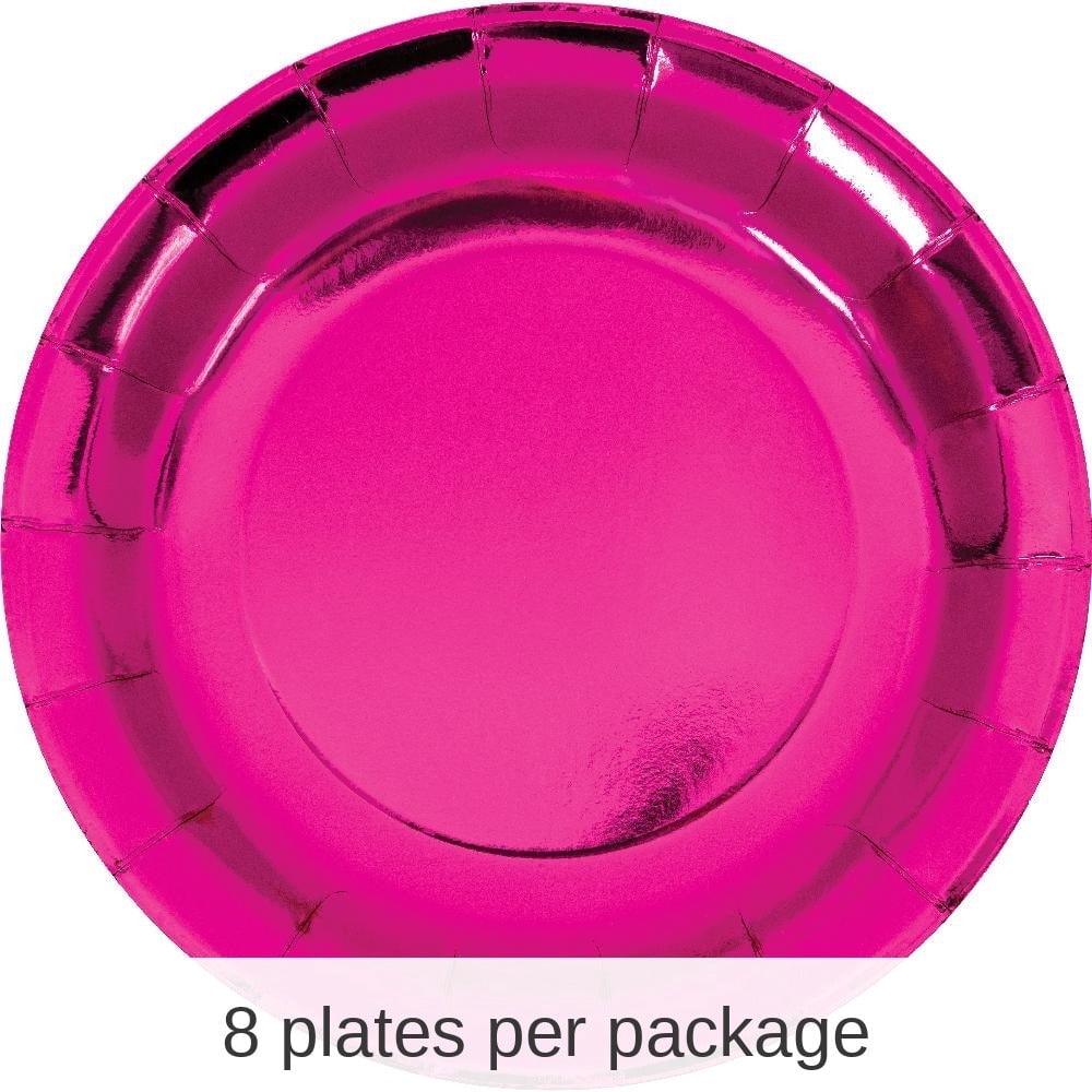 96/Case Bulk Pink Paper Dinner Plate, Foil