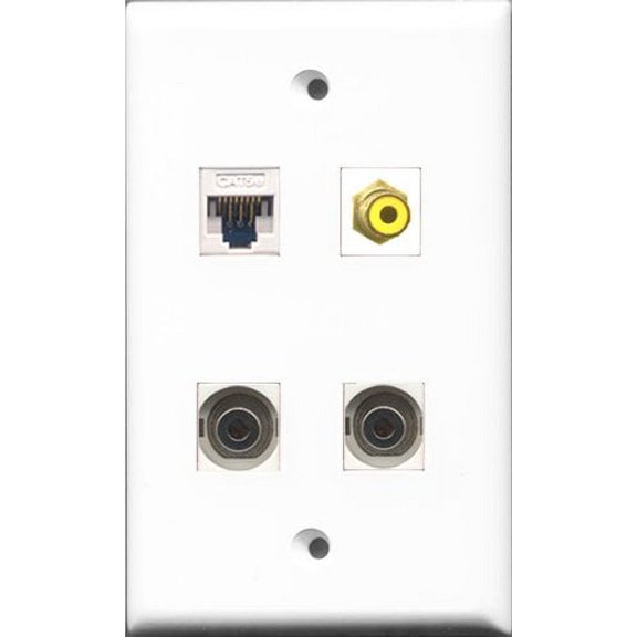 RiteAV 1 Port RCA Yellow 2 Port 3.5mm and 1 Port Cat5e Ethernet White Wall Plate