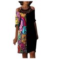 thumbnail image 2 of CEHVOM Robe Décontractée de Mode pour Femmes à Manches Courtes, à Imprimé Ajouré, Robe Ample, 2 of 5