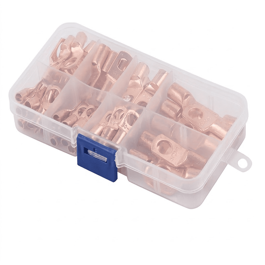 60-Piece SC Tinned Copper Lug Kit, Heavy Duty Ring Terminal Connectors for Bare Cable, 8 Sizes Assorted Electrical Crimp Terminals for Automotive, Marine, and Battery Wiring