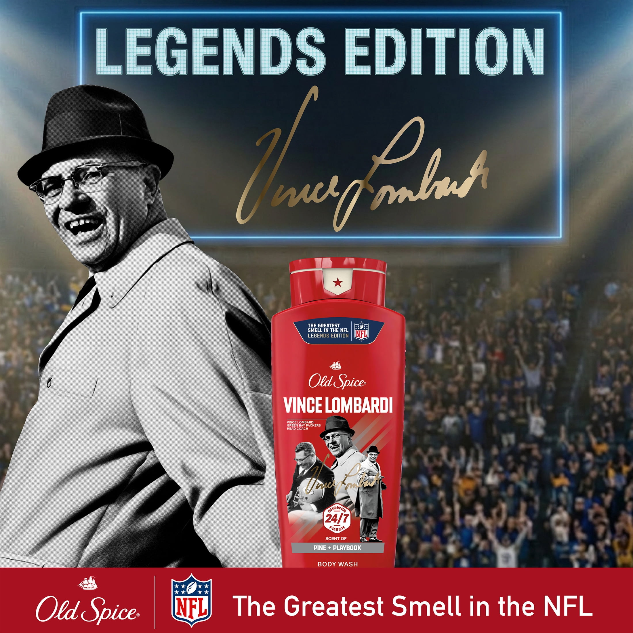 Old Spice Body Wash for Men, NFL Collection, Vince Lombardi, Scent of Pine + Playbook, 24 fl oz