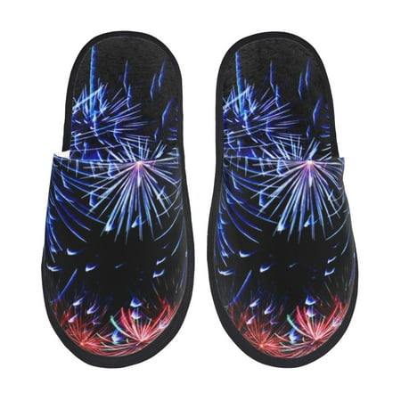 Balery Glasses And Fireworks Slient Indoor Furry Fleece Comfort House Shoes Soft Non-Slip Home Shoes Cotton slippers House Slippers-- Medium