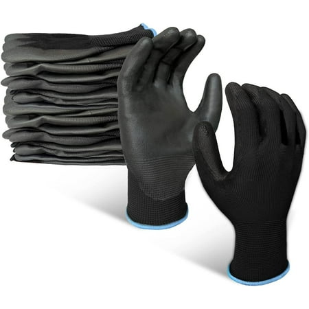 

EvridWear 12 Pairs PU Coated Work Gloves Ultra-Thin Anti-Slip Latex-free Safety Glove for Men & Women Light Duty Work BLACK 2XL