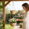 thumbnail image 6 of Double Layer Hanger Woven Hanging Home Garden Indoor 2 Tier Hanging Planter (3 Syles) Flower Pots 9.8" x 9.8" x 6.3", 6 of 6