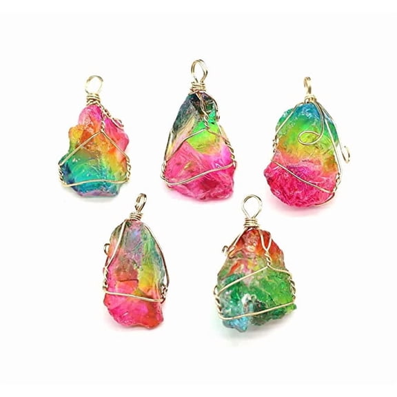LiangJiang 5pcs Natural Crystal 5pcs Stone Pendant, Chakra Crystal Healing Stone Pendants Charms for Necklace Jewelry Making