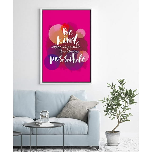 PixonSign Framed Wall Art Print Set Be Kind Pink Watercolor Word Art Inspirational Motivation Typography Modern Art Chic Colorful Multicolor Ultra for Living Room, Bedroom, Office - 24"x36" White