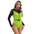 thumbnail image 2 of YiZYiF Halloween Race Car Driver Costume for Women Patent Leather Bodysuit with Belt Night Club Wear Green 3XL, 2 of 6