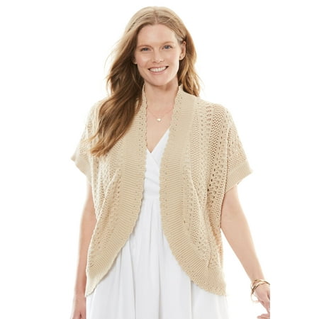 Woman Within Plus Size Pointelle-knit Shrug