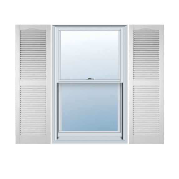 12"W x 39"H Lifetime Vinyl, Custom Cathedral Top Center Mullion, Open Louver Shutters, w/Shutter-Loks (Per Pair), White
