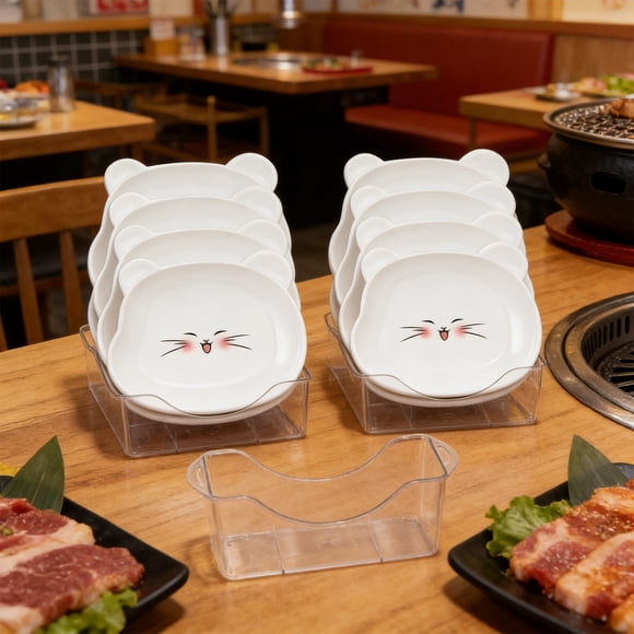 Weloille Ensemble de 8 Plats en Os pour la Maison avec Base de Rangement (1 Ensemble), Essentiels de Table à Manger, Solution de Service Pratique et Organisée