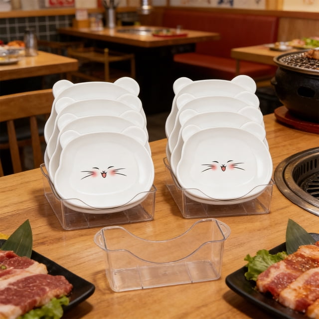 Plastic Serving Tray Set with 8 Small Plates and Base for Snacks, Desserts, Parties, Dorm or Home Table Storage