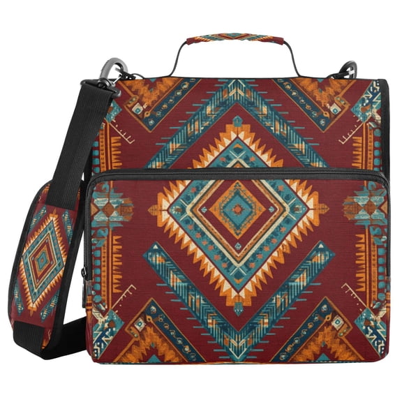 Water-Resistant 3-Ring Binder Organizer with Multiple Pockets Zipper Binder Bag for Office Vibrant Tribal Pattern