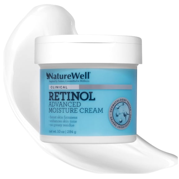 NATUREWELL Clinical Retinol Advanced Moisture Cream for Face, Body, & Hands, Boosts Skin Firmness, Enhances Skin Tone, No Greasy Residue, 10 Oz (Packaging May Vary)