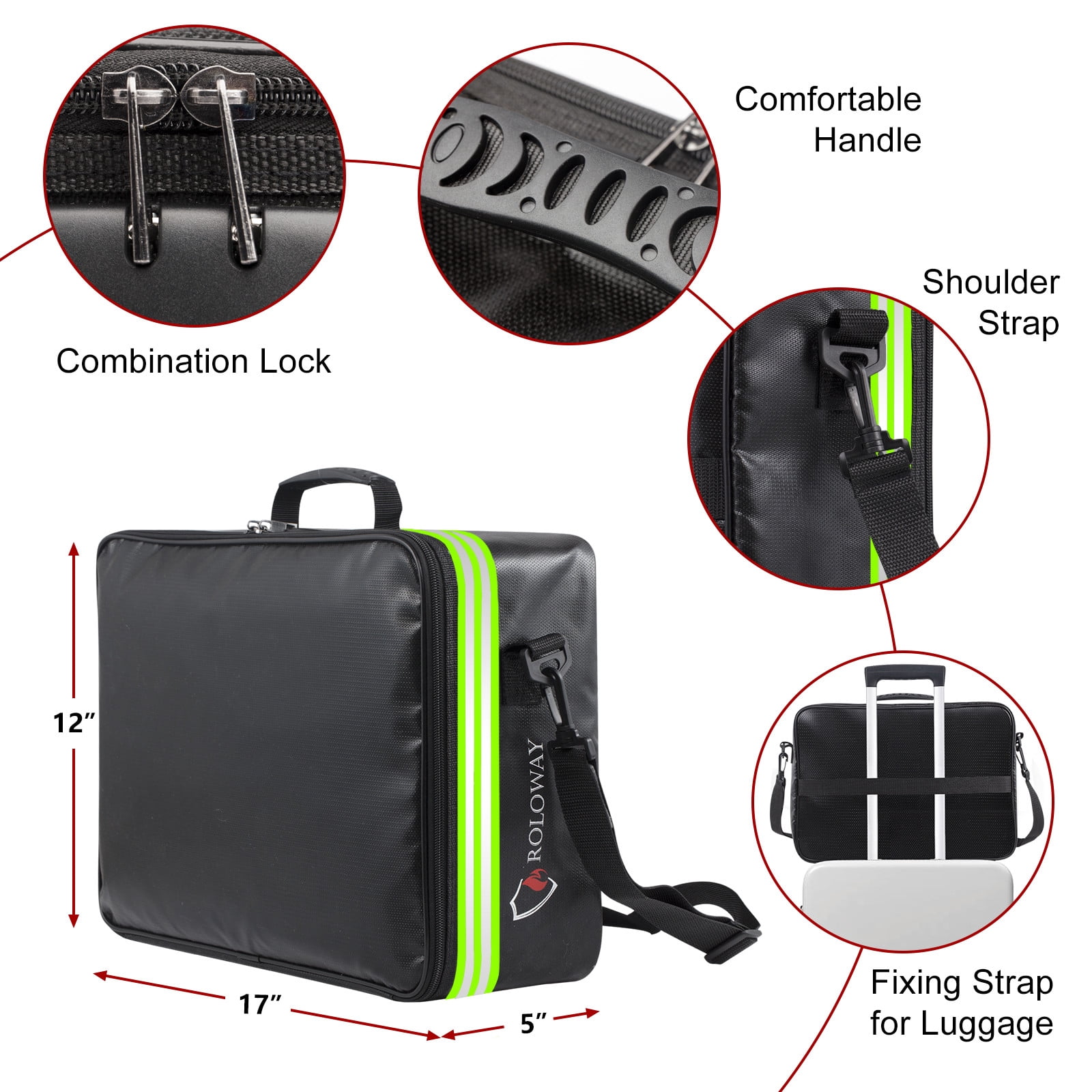 ROLOWAY Fireproof Document Bag with Lock & Reflective Strip (17 x 11.8 x 5 inch), Fireproof Safe Document Organizer, Important Document Storage Bag with Multi-Layer File Organizers (Black)