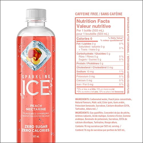 Sparkling Ice Peach Nectarine Flavoured Sparkling Water with Zero Sugar and Zero Calories, 503 ml (Pack of 12), 503 mL