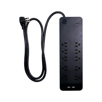 General Electric GE 10 Outlet 2 USB Surge Protector, 4 ft Extension Cord, Black - 37746