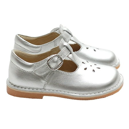 L Amour Toddler  Little Girl  Silver  T Strap Buckle Flower 