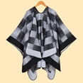 thumbnail image 2 of Gpaecead Women's Fall Classic Plaid Shawl - Jacquard Pattern Open Front Warm Cape Wrap Black, 2 of 8