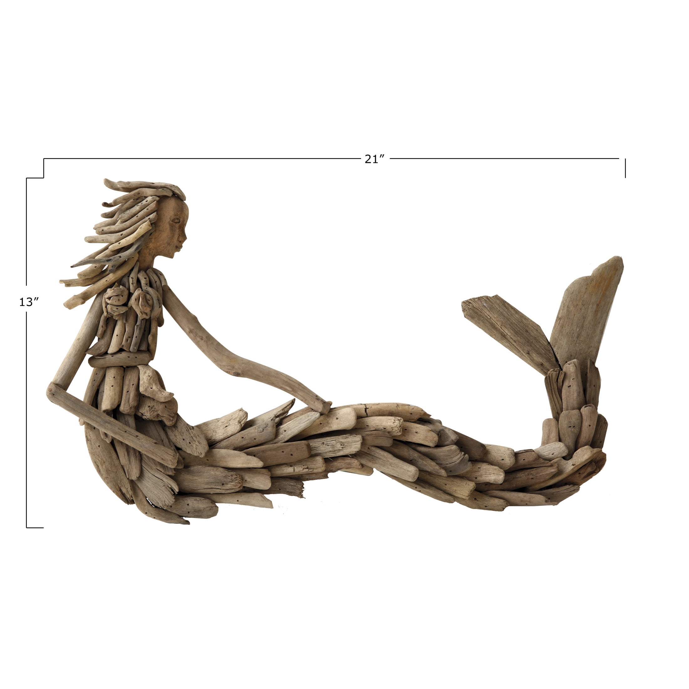 Creative Co-Op Driftwood Sitting Mermaid Wall Decoration, Brown