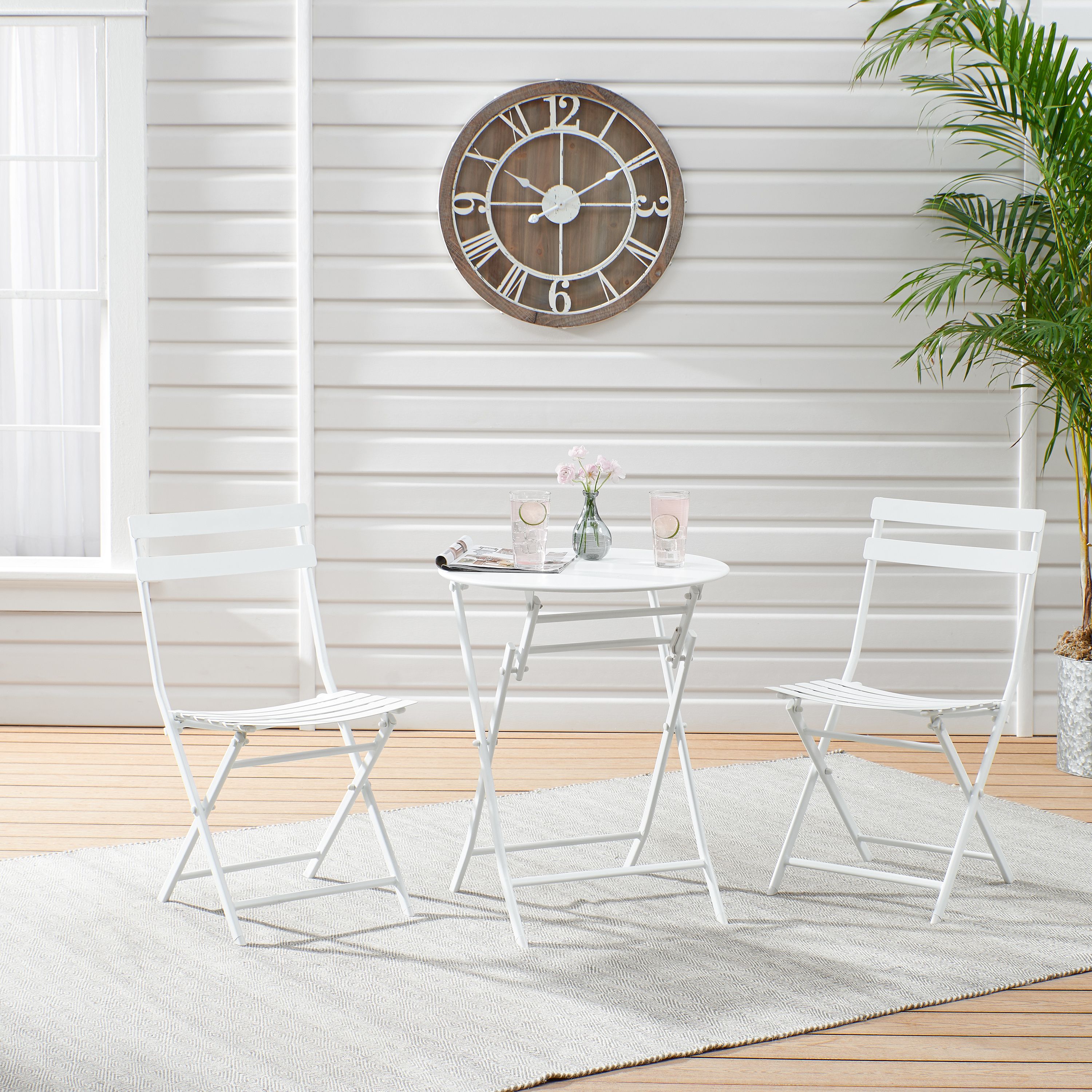 White Folding Table and Chairs Parisian Style French Bistro Set