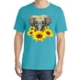 thumbnail image 2 of Wild Bobby,Elephant Sunflower Cute Love, Streetwear, Garment-Dyed Washed Look Short Sleeve T-Shirt, Blue Lagoon, Small, 2 of 3