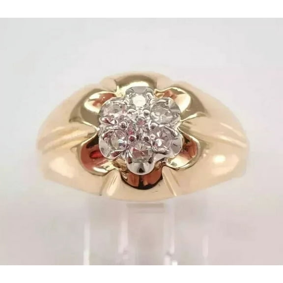Flower Men's Ring Simulated Diamond 1.60Ct Round Cut Cluster Wedding Ring 14K Yellow Gold Plated 925 Silver