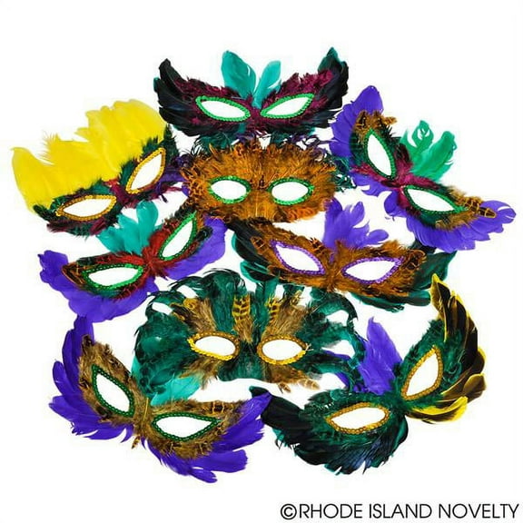 Rinco Mardi Gras Party Accessory Assorted 50pc Feather Mask, One-Size