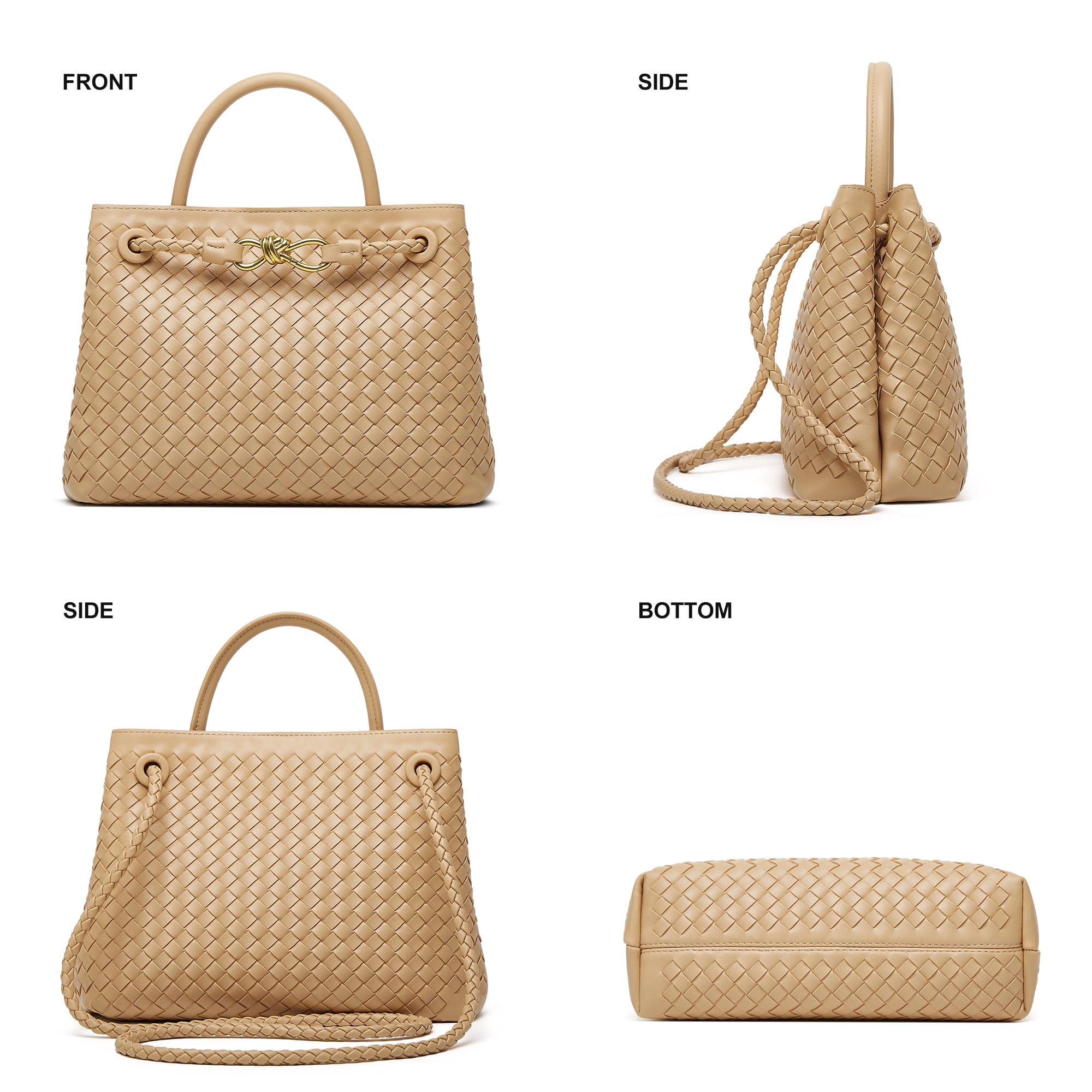 Woven Bags for Women Crossbody Handbag: Vegan Leather Small Tote Purse - Trendy Shoulder Handbags and Purses - Bowknot Satchel Purses (Apricot)