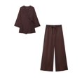 thumbnail image 4 of HH TRAF Trajes de verano para mujer en 3 colores, elegante chaqueta de manga larga con cuello en V y pantalón ancho con abertura y cintura elástica con cordones para mujer, 4 of 5