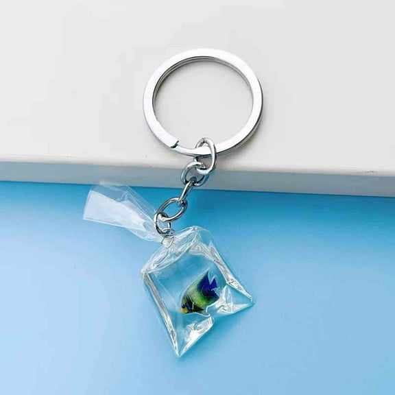 RKSTN Cute Resin Fish Keychain, Water Bag-shaped Key Chain, Clear Bag Charms, Men Women Creative Gifts