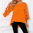 thumbnail image 5 of Sheghy Tops for Women Solid Ruffle 3/4 Sleeve Round Neck Summer Blouse Orange XL, 5 of 9
