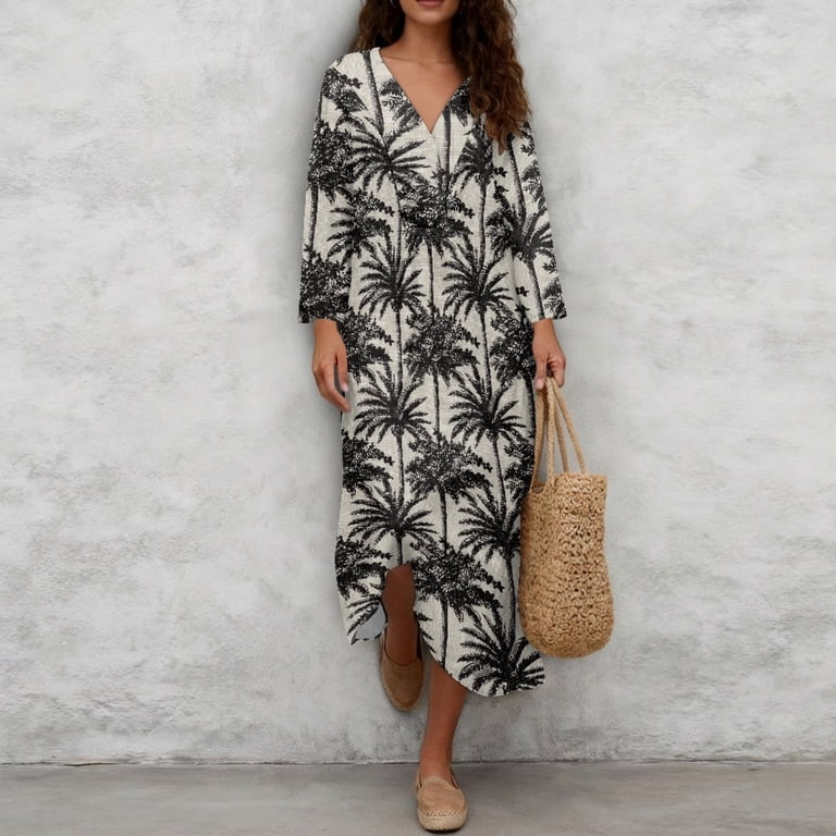 3/4 sleeve beach dress White 3/4 Length Bell Sleeves Round Neck Cotton Short Summer Dress