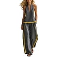 thumbnail image 2 of Uootdi Two Piece Sets for Women Dressy Asymmetrical Neck Sleeveless Blouse Tailored Palazzo Pants Chic Daily Matching Outfits, 2 of 5