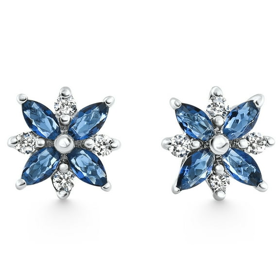 Pompeii .60Ct Petal Marquise Blue Sapphire Diamond Studs Earrings White Gold Lab Grown