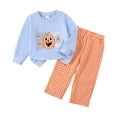 thumbnail image 4 of YDFCWXW Girls Boys Long Sleeve Sweatshirt Pants Set Crewneck Patterns Blouses Plaid Print Elastic Waist Trousers (Sky Blue, 18-24 Months), 4 of 5