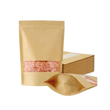 FireKylin 100PCS Stand Up Pouches With Window - 3.5x5.5 Inch, Kraft Paper & Plastic, Resealable Zipper For Food Storage
