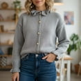 thumbnail image 2 of Cardigans Women Trendy Loose Knit Sweater With Flounce Hem And High Neck Collar For Elegant Fashion Lightweight Cardigans, 2 of 5