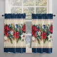 thumbnail image 2 of Blue Christmas Kitchen Curtains 63 Inch Length, Farmhouse Curtains & Drapes, Xmas Botanical Poinsettia Balls Rod Pocket Window Curtains for Living Room/Bedroom/Bathroom, 52" x 63", 2 Panels, 2 of 5