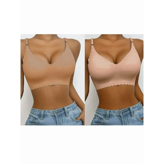 2PCS Wireless Seamless Bras for Women with Support No Wire Push Up Womens Bra Underwire Padded Comfort Bralettes