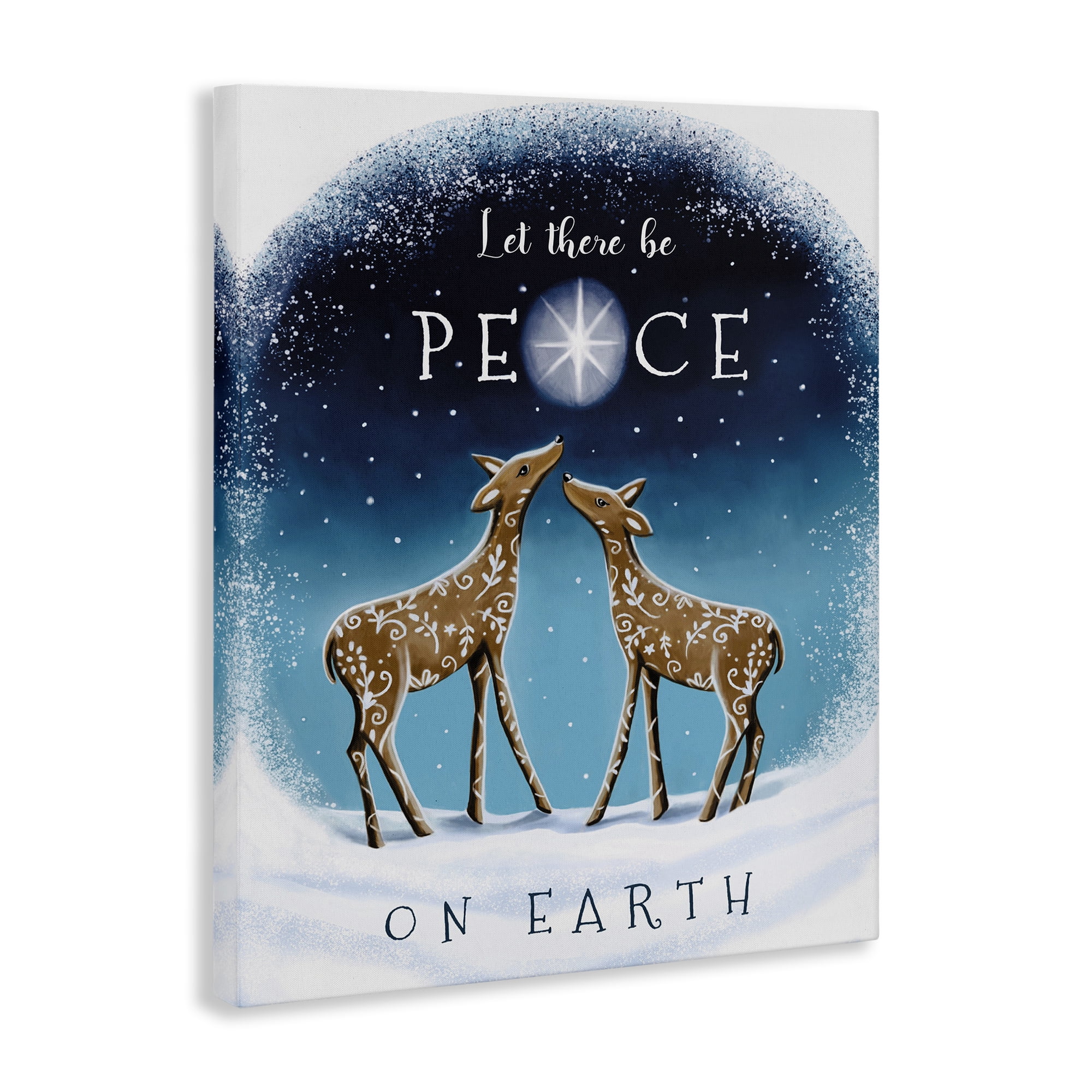 Stupell Industries Peace On Earth Reindeer Holiday Painting Gallery Wrapped Canvas Art Print Wall Art, 24 x 30