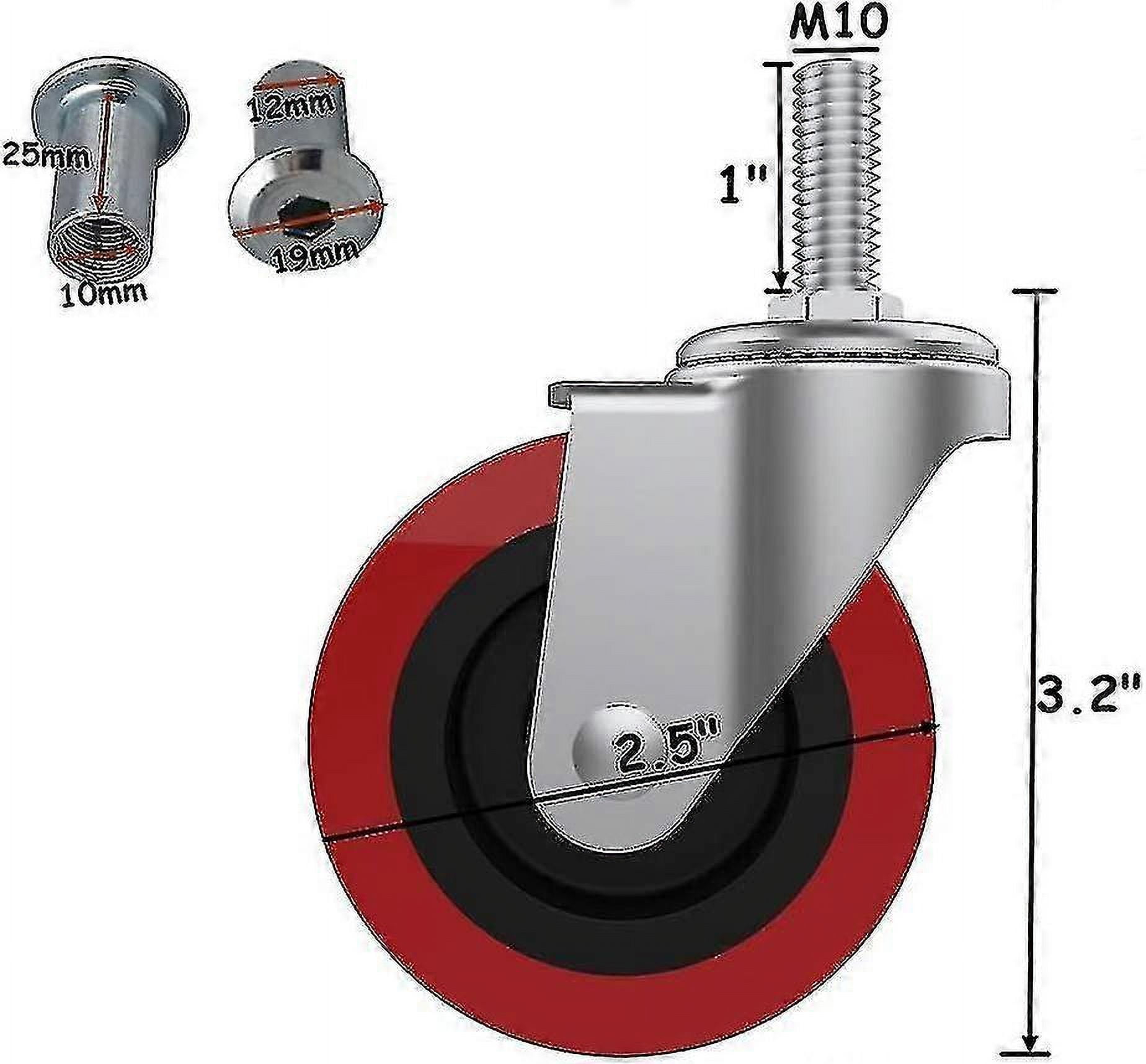 6 Pack Creeper Wheels 2.5 Inch Heavy Duty Swivel Caster Wheel Creeper Service Cart Stool Post Mount, M10 (around 3/8) X 1 Metric Threaded Stem Casters