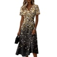 thumbnail image 2 of Minjewel Ladies Floral Casual Fashionable Short Sleeve V-Neck Dress for Spring Summer Women's Daily Casual Wear,Gold,M, 2 of 6